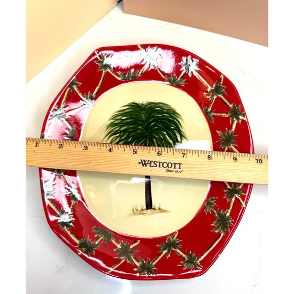 Pacific Rim Hand Painted Octagon Tropical Palm Trees China RED - Picture 5 of 5